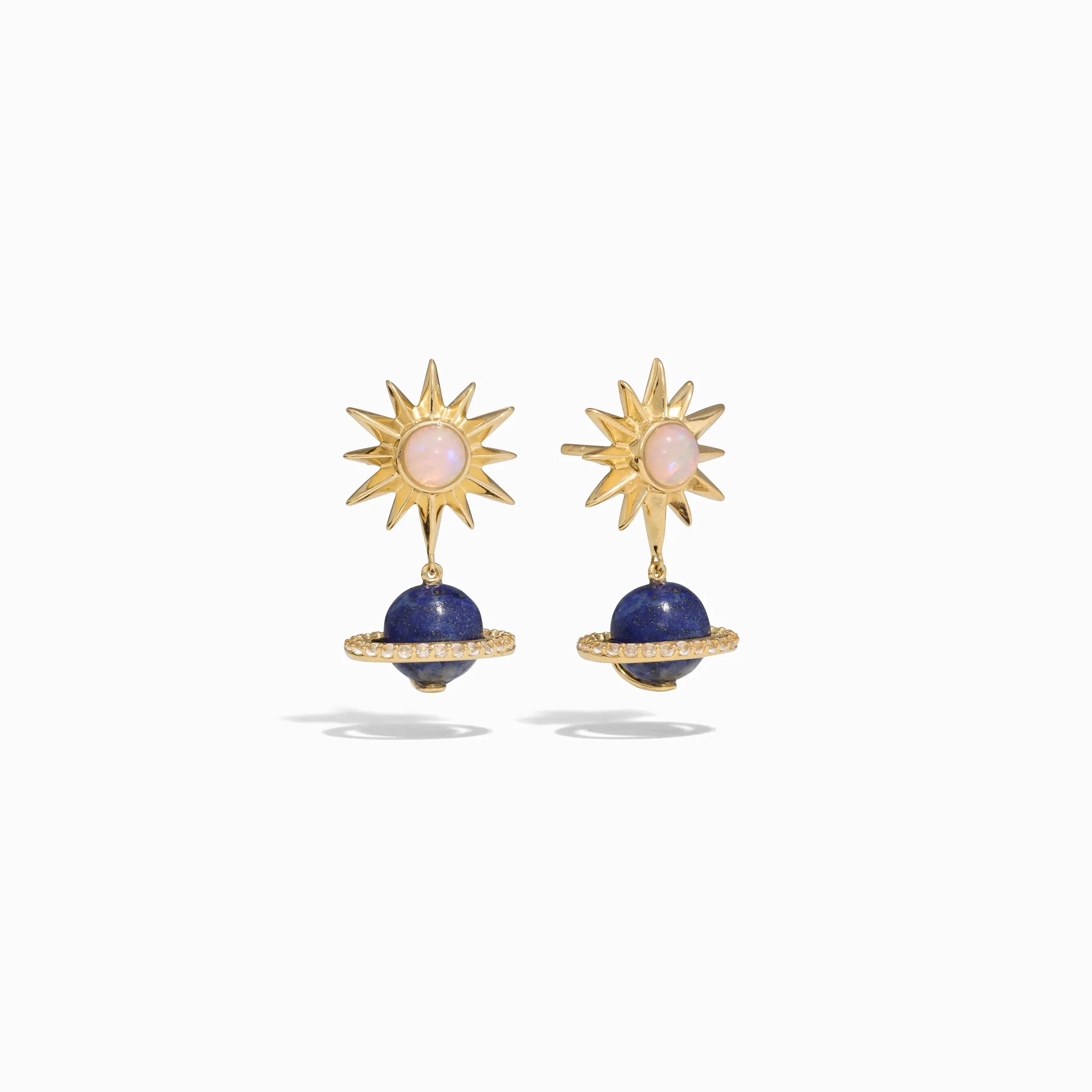 Glossy shine rings-Thin pearl earrings-Lapis Saturn Earrings