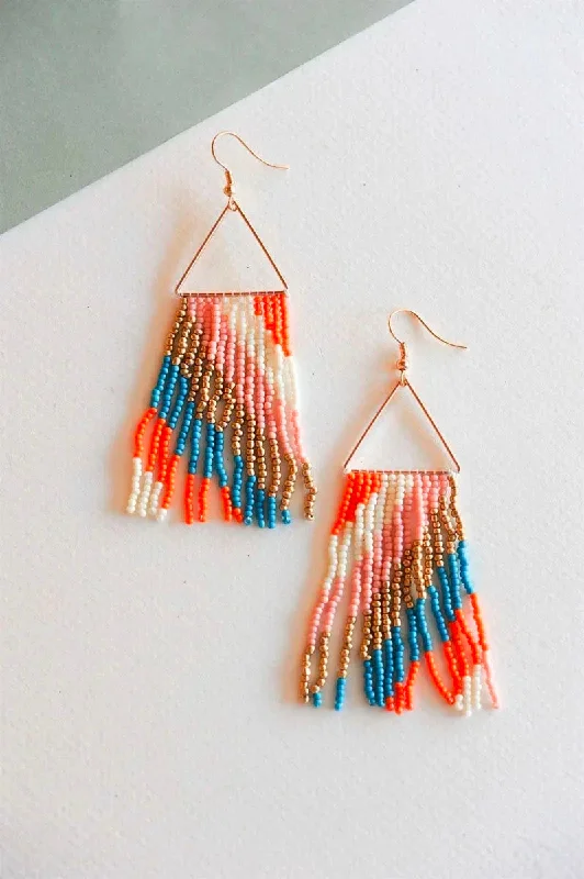 Playful pair earrings-Twine bead earrings-Macy Multicolor Fringe Beaded Drop Dangle Earrings