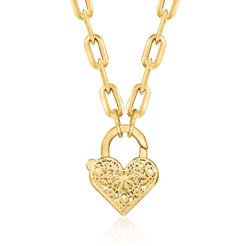 Polished gold necklaces-Ross-Simons Italian 14kt Yellow Gold Floral Embroidery Heart Locket Necklace