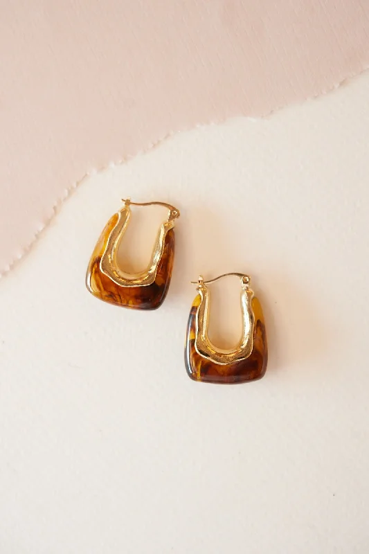 Tiny dot rings-Gem-woven earrings-Benny Amber Horseshoe Earrings | Gold Accented Lucite Earring