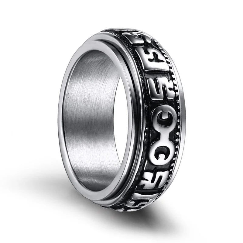 Mens Punk Rings Spinner Religious Rings in Stainless Steel