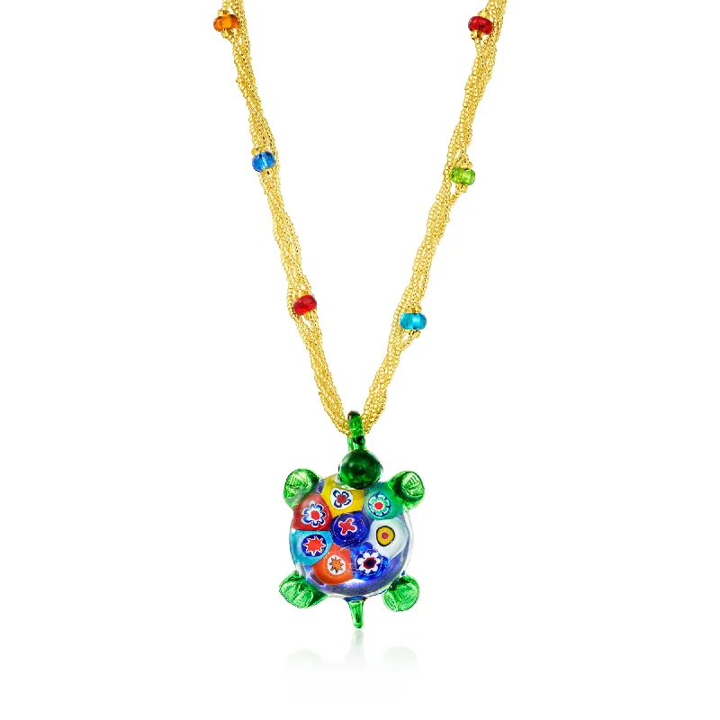 Zodiac sign necklaces-Ross-Simons Italian Murano Glass Multi-Strand Turtle Necklace in 18kt Gold Over Sterling