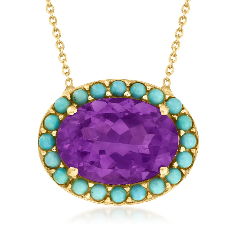 Stellar sign necklaces-Ross-Simons Amethyst and Turquoise Necklace in 18kt Gold Over Sterling