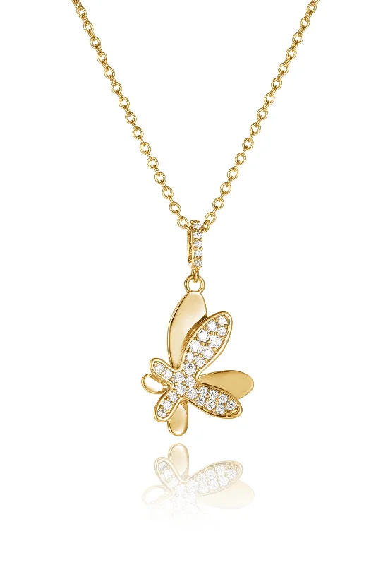 Bead weave necklaces-Gold Pavé Diamond Butterfly Pendant Necklace