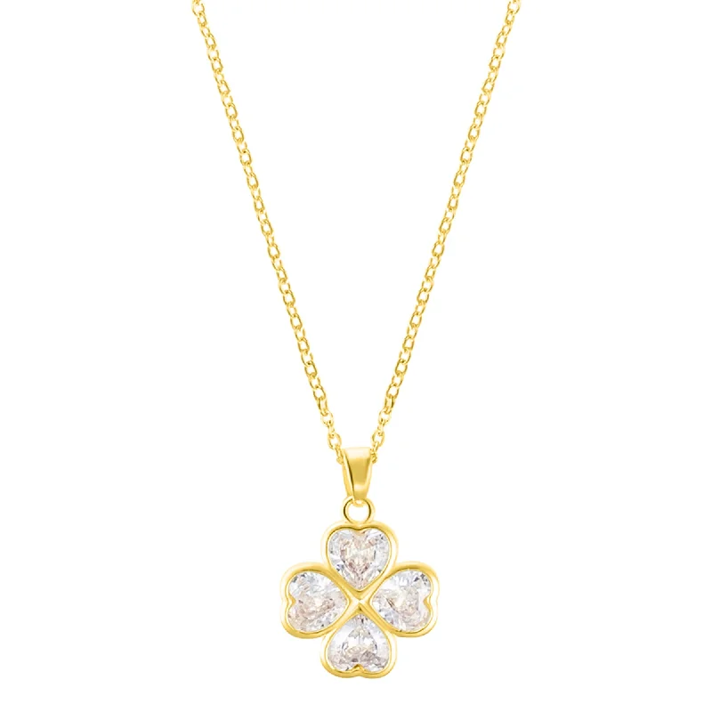 Polished gold necklaces-14k Gold Plated Adjustable Clear Crystal Heart Clover Necklace