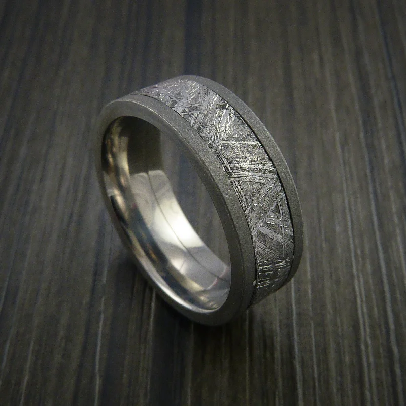 Titanium Men's Ring with Gibeon Meteorite Inlay Custom Made Wedding Band