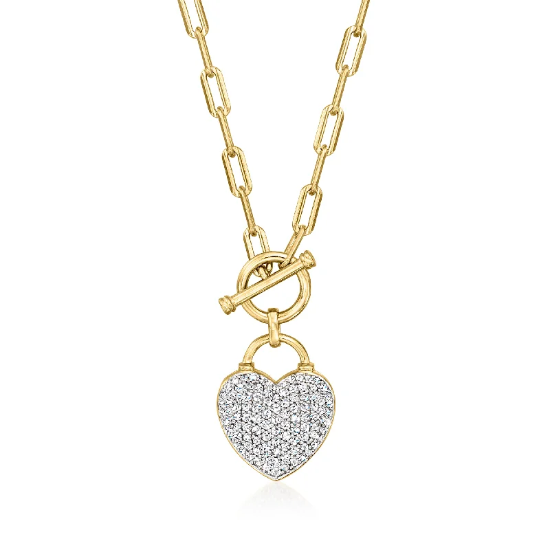 Tiered chain necklaces-Ross-Simons Diamond Heart Lock Toggle Necklace in 18kt Gold Over Sterling and Sterling Silver