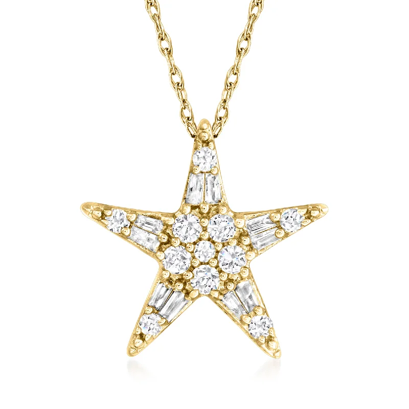 Old-fashioned photo necklaces-Ross-Simons Diamond Star Pendant Necklace in 14kt Yellow Gold