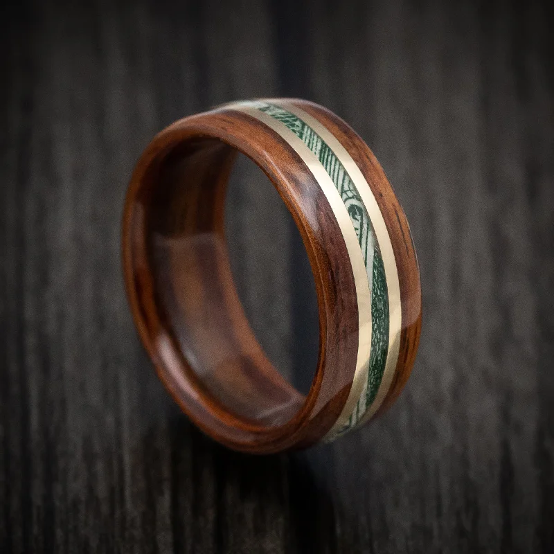 Solid Wood Men's Ring with Cash and Brass Inlays