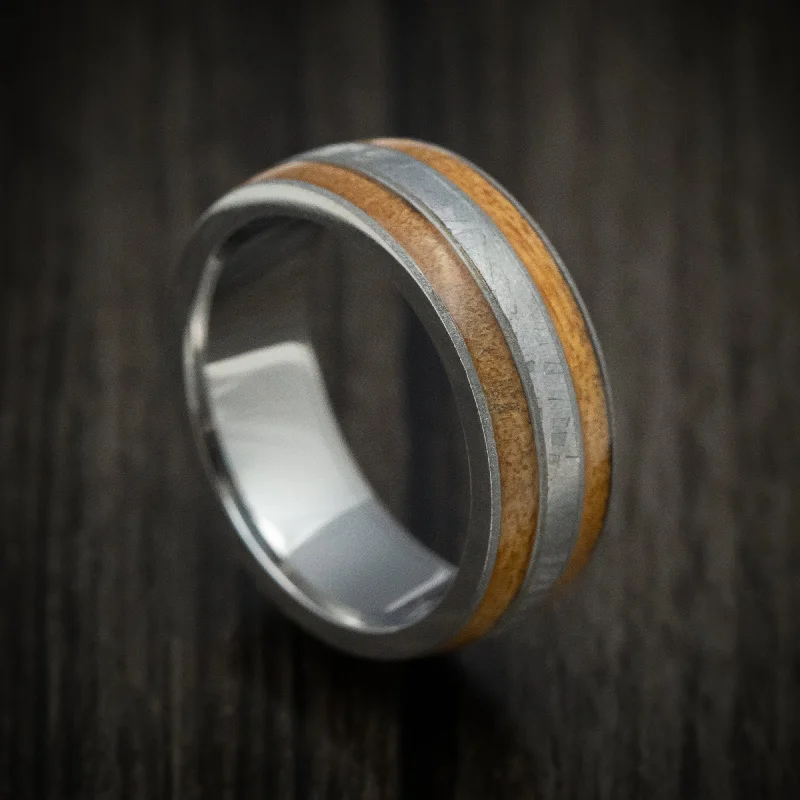 Titanium Men's Ring with Gibeon Meteorite and Wood Inlays Custom Made Band