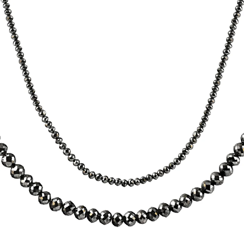 Twine weave necklaces-33Ct Black Diamond Necklace in 18K Gold 16" With 2" Extender