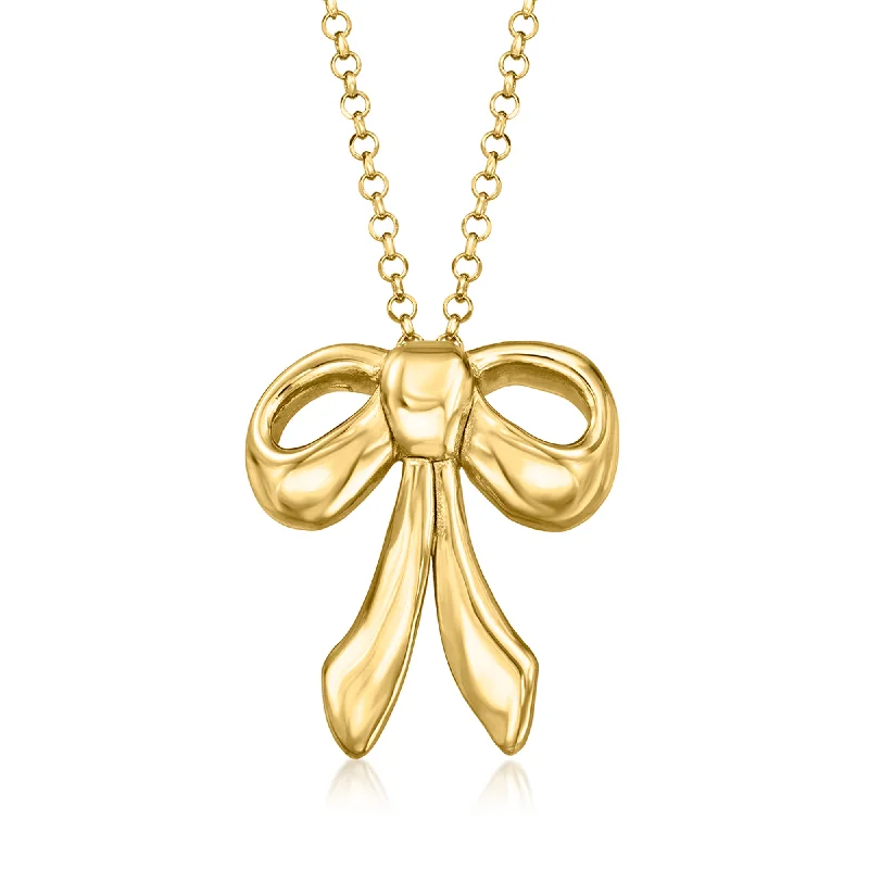 Retro style necklaces-Ross-Simons Italian 18kt Gold Over Sterling Bow Pendant Necklace