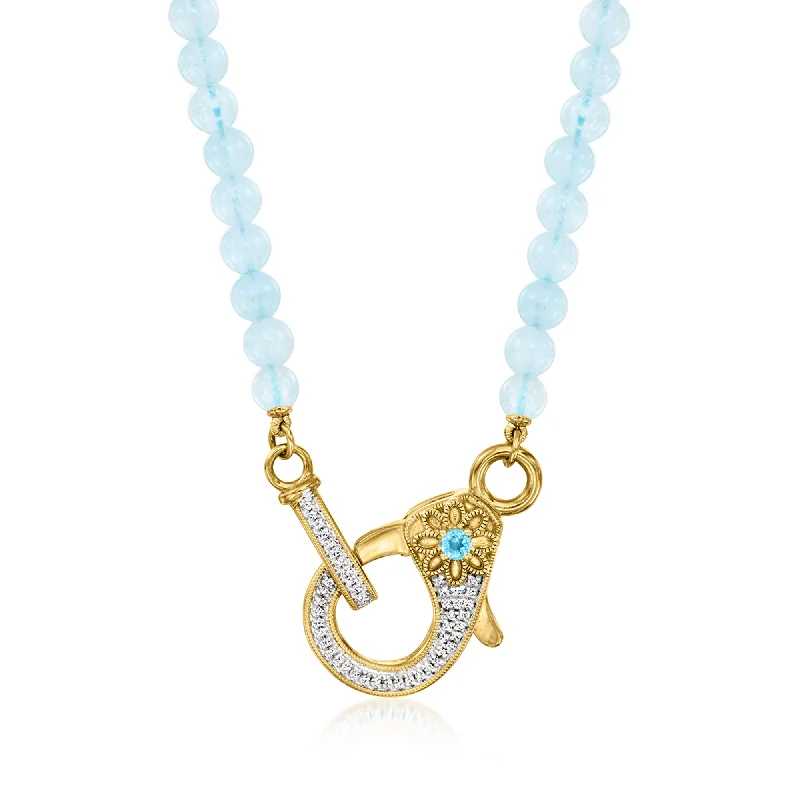 Coiled wire necklaces-Ross-Simons Aquamarine Bead and . Diamond Lobster Clasp Necklace With Swiss Blue Topaz Accent in 18kt Gold Over Sterling