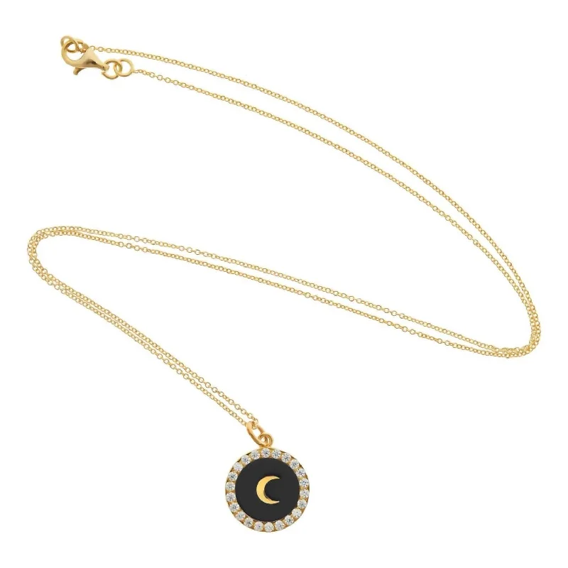 Tide pattern necklaces-Women's Moon Crystal Necklace In Black