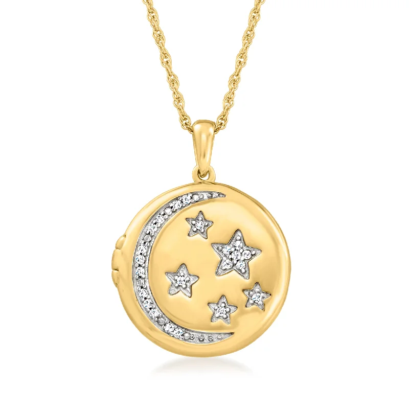 Bead weave necklaces-Ross-Simons Diamond Celestial Locket Pendant Necklace in 18kt Gold Over Sterling