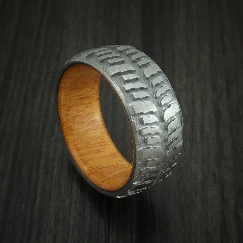 Titanium Mud Tread Tire Men's Ring with Osage Orange Wood Sleeve Custom Made