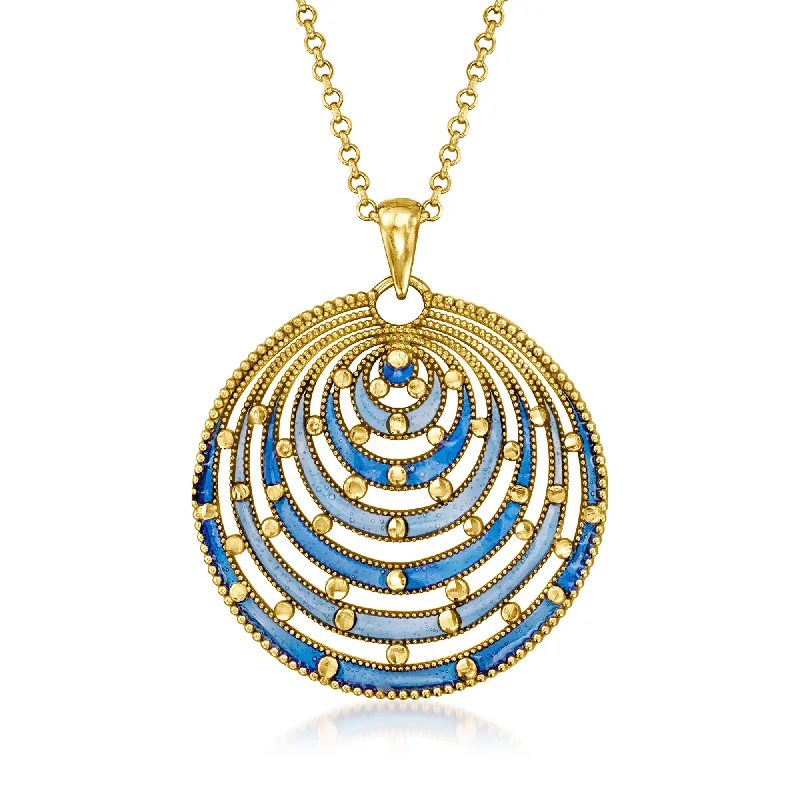 Twine weave necklaces-Ross-Simons Italian Blue Enamel Circle Pendant Necklace in 18kt Gold Over Sterling