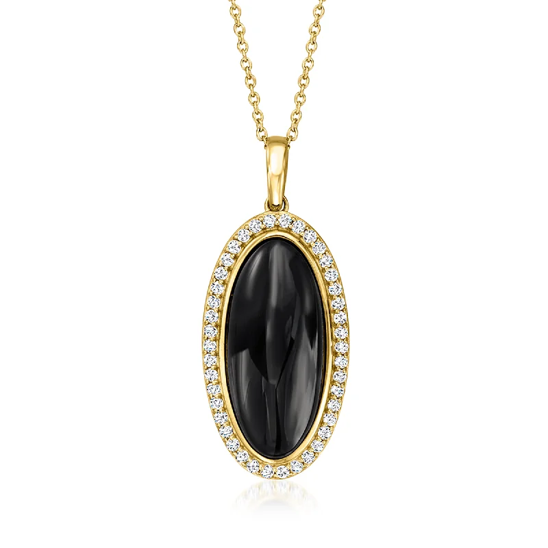 Net choker necklaces-Ross-Simons Onyx and White Topaz Pendant Necklace in 18kt Gold Over Sterling