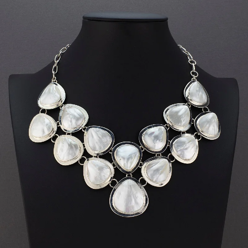 Retro style necklaces-Huge Mother of Pearl Statement Necklace