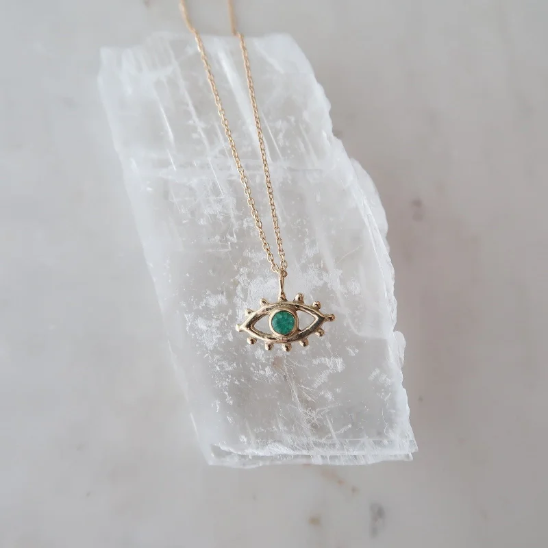 Light wood necklaces-Emerald Beholder Necklace in Yellow Gold