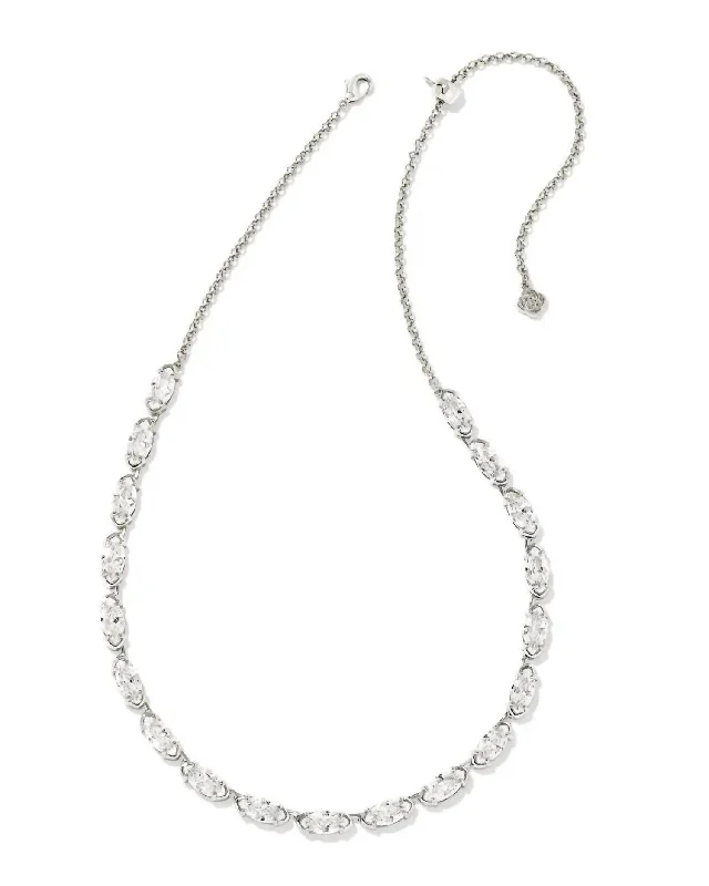 Rustic woven necklaces-Women's Genevieve Strand Necklace In Silver White Cz