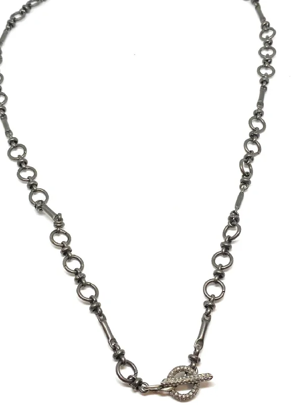 Vintage coin necklaces-22" Oxidized Chain With Oxidized Diamond Mini Toggle Necklace In Silver