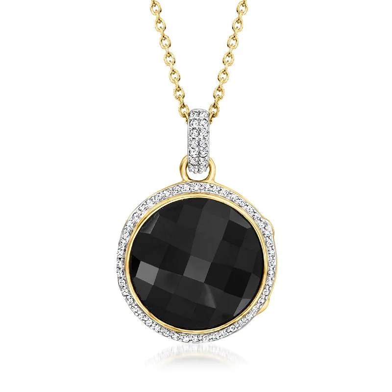 Old-fashioned photo necklaces-Ross-Simons Onyx and . White Topaz Locket Necklace in 18kt Gold Over Sterling