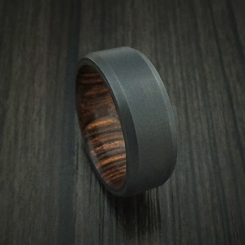 Black Zirconium Men's Ring with Hardwood Interior Sleeve Custom Made