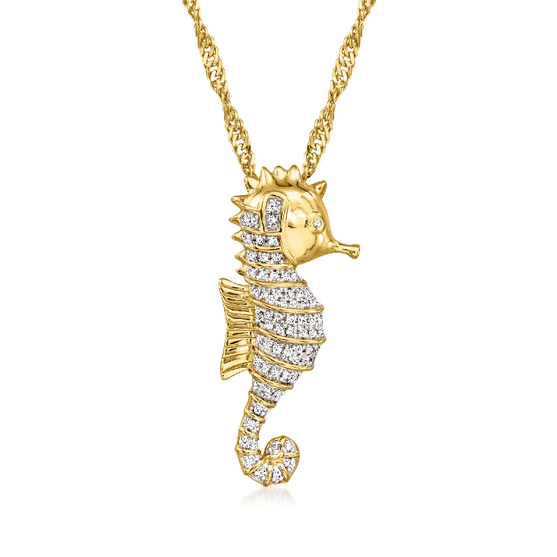 Snap clasp necklaces-Ross-Simons Diamond Seahorse Pendant Necklace in 18kt Gold Over Sterling