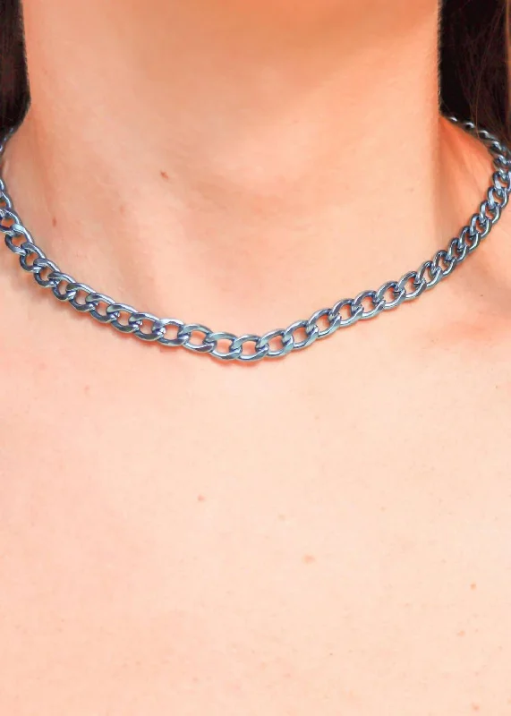 Braided knot necklaces-Women's Ayla Metallic Choker Necklace In Blue