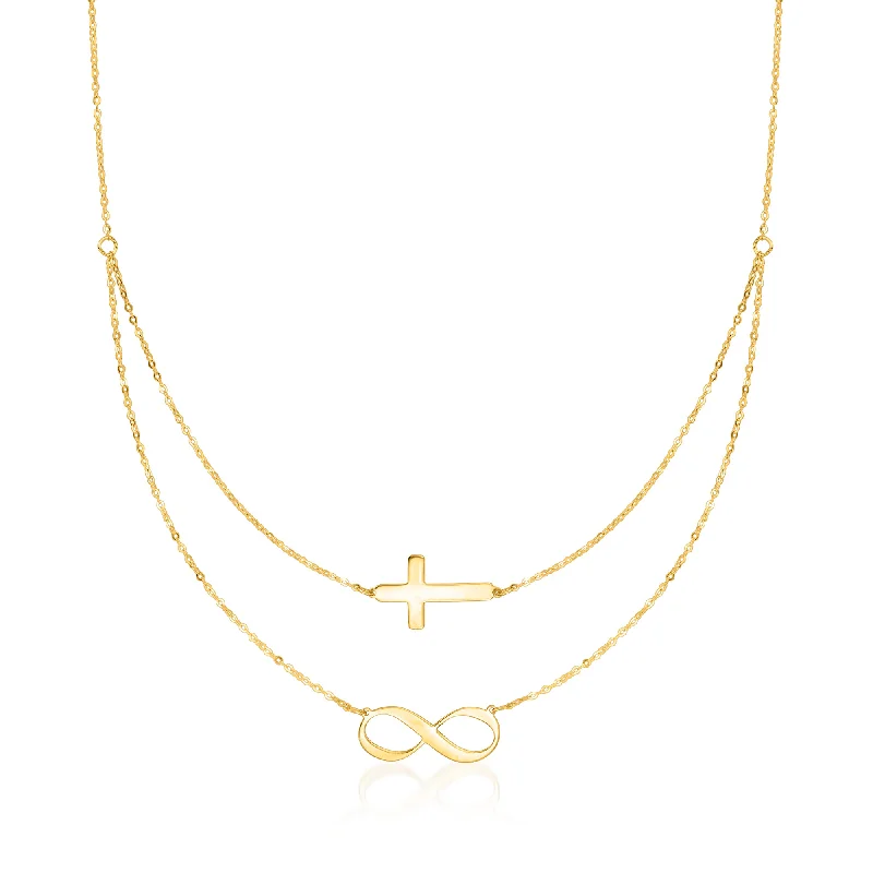 Simple cross necklaces-Ross-Simons Italian 14kt Yellow Gold Infinity and Cross Symbol Layered Necklace