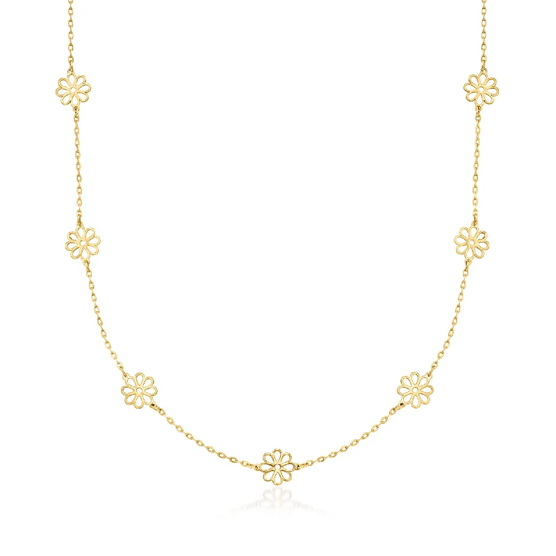 Bold art necklaces-RS Pure by Ross-Simons Italian 14kt Yellow Gold Flower Station Necklace