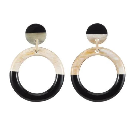 Gem-woven rings-Thin pearl earrings-Two Tone Horn Circle