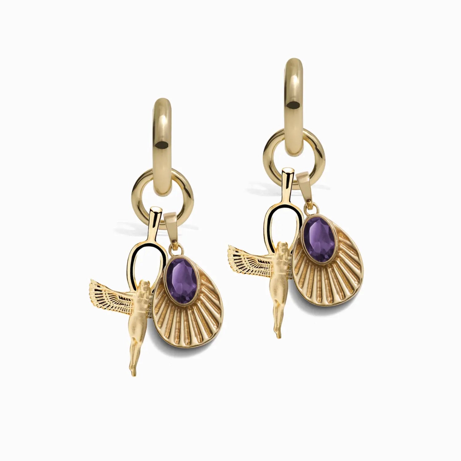 Thin wing rings-Onyx slice earrings-Aura of Isis Charm Earrings