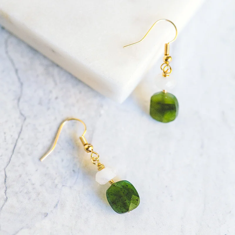 Sleek design earrings-Thin rose earrings-Wire Wrapped Earrings - Jade and Moonstone