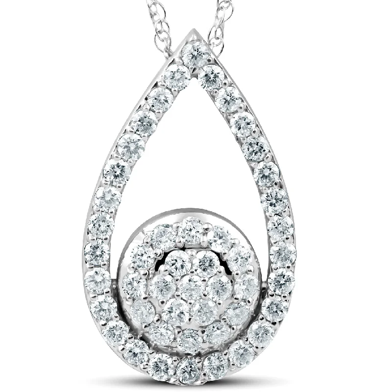 Sapphire necklaces-1 1/10Ct Lab Created Diamond Circle Pear Shape Pendant 14k White Gold 1" Tall