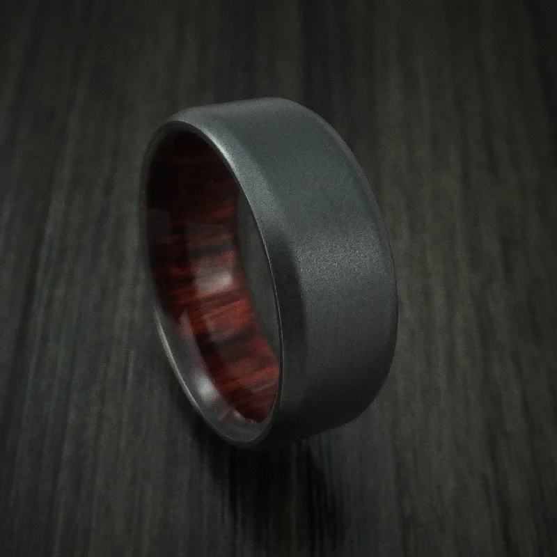 Black Titanium and Red Heart Wood Hard Wood Sleeve Men's Ring Custom Made