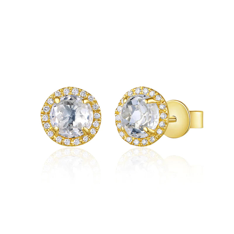 Shiny star earrings-Glossy enamel earrings-14K GOLD DIAMOND WHITE TOPAZ ESME STUDS