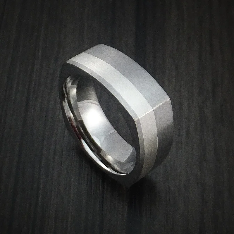 Titanium Men's Ring with Silver Inlay Square Band