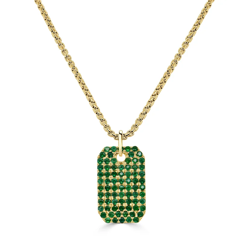 Spirit eye necklaces-14K Gold & Emerald Dog Tag Necklace