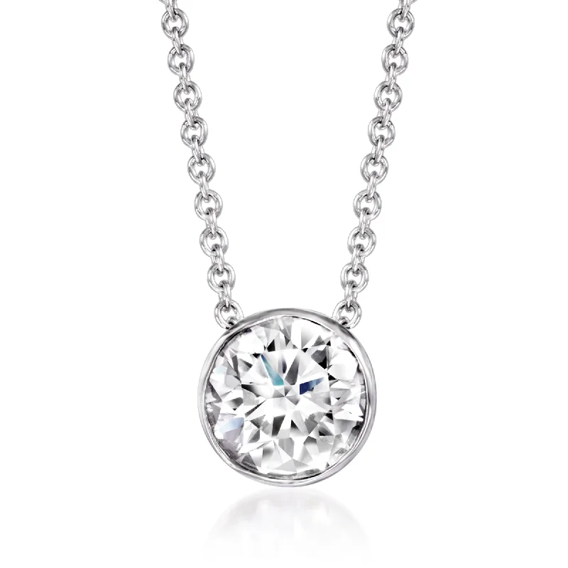 Rustic woven necklaces-Ross-Simons Bezel-Set Lab-Grown Diamond Necklace in 14kt White Gold