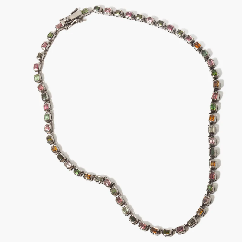 Fine bead necklaces-Multi Tourmaline Mini Deco-Tile Rivière Necklace