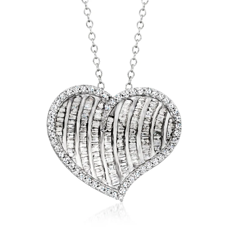 Braided knot necklaces-Ross-Simons Diamond Heart Pendant Necklace in Sterling Silver