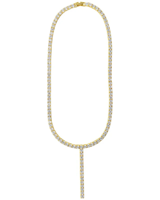 Oval pendant necklaces-Cloverpost Mile 14K Plated CZ Tennis Lariat Necklace