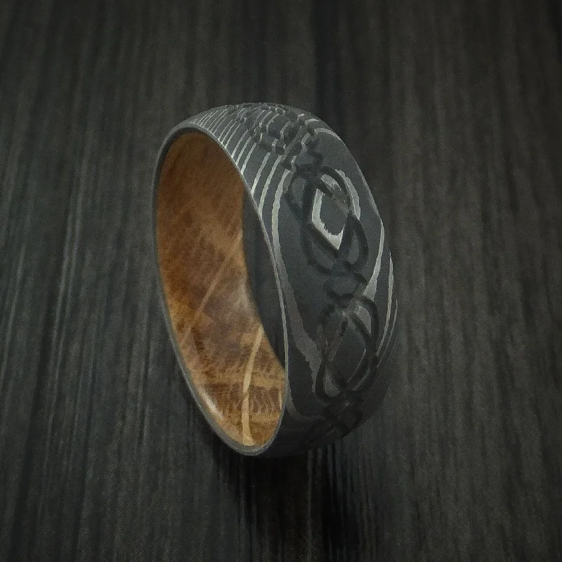 Damascus Steel Celtic Knot Men's Ring Infinity Design with Hardwood Sleeve