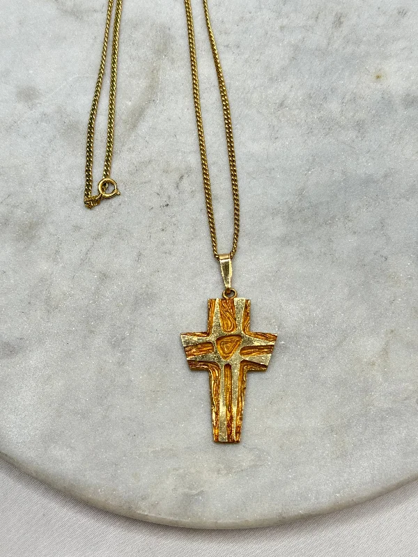 Cedar wood necklaces-Estate Collection - Necklace - Gold Cross Pendant Necklace