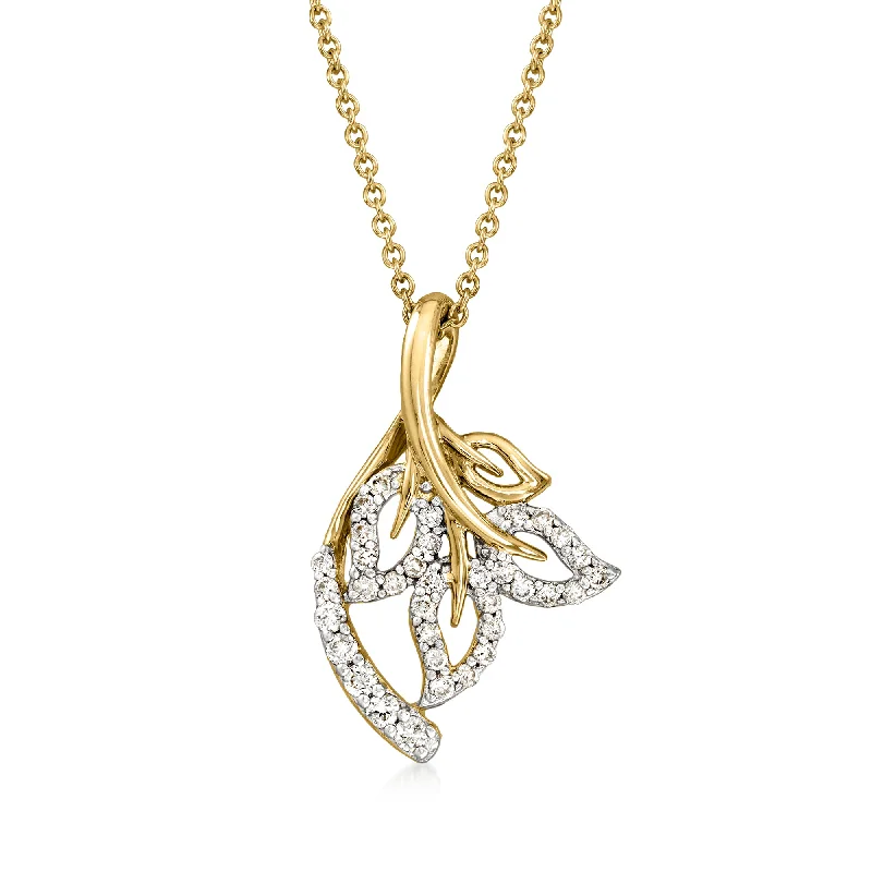 Ruby necklaces-Ross-Simons Diamond Ivy Leaf Pendant Necklace in 14kt Yellow Gold