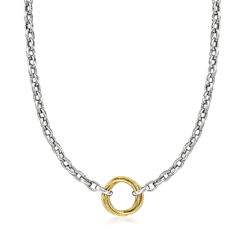 Emerald drop necklaces-Ross-Simons Sterling Silver and 14kt Yellow Gold Multi-Circle Rolo-Chain Necklace