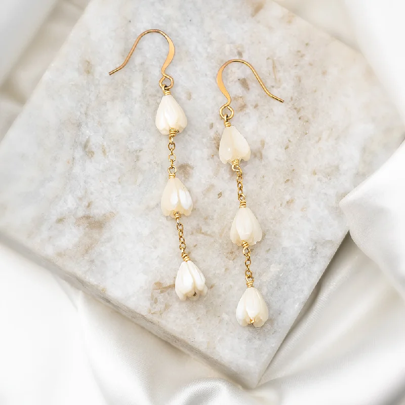 Shiny crystal earrings-Vivid gem earrings-Mother Of Pearl Pikake Earrings