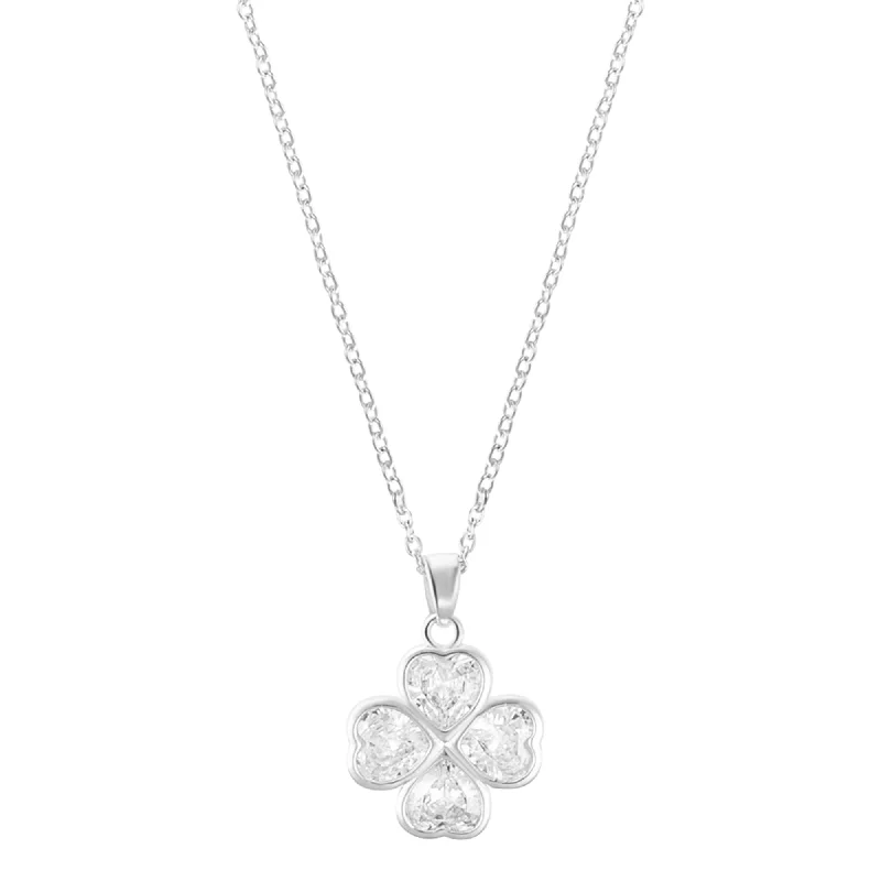 Tiered chain necklaces-Sterling Silver Plated Adjustable Clear Crystal Heart Clover Necklace